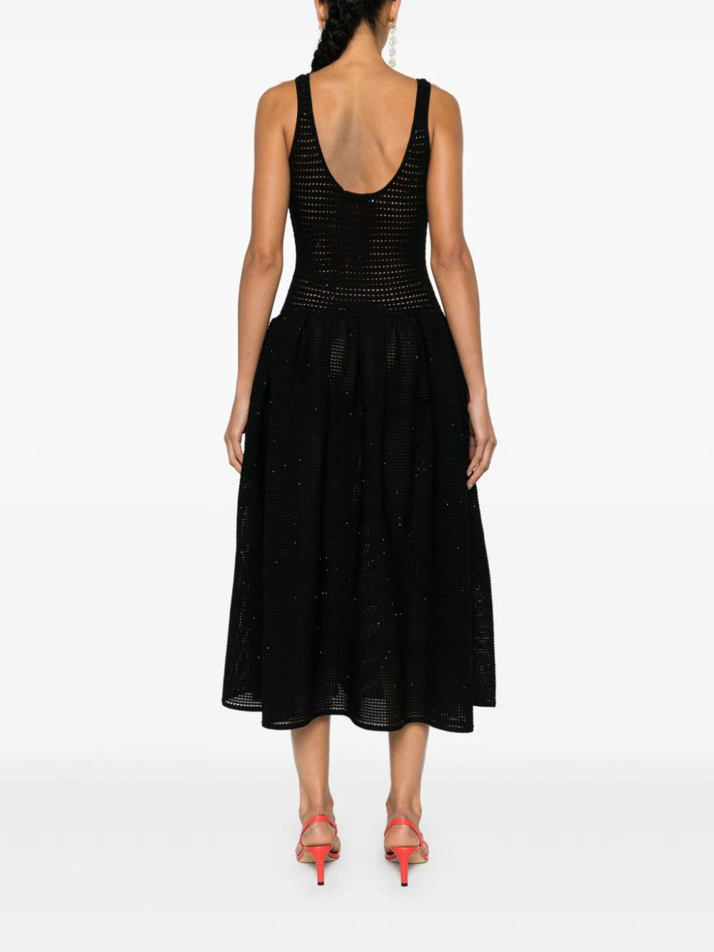 SELF PORTRAIT Black Crochet Knit Midi Dress
