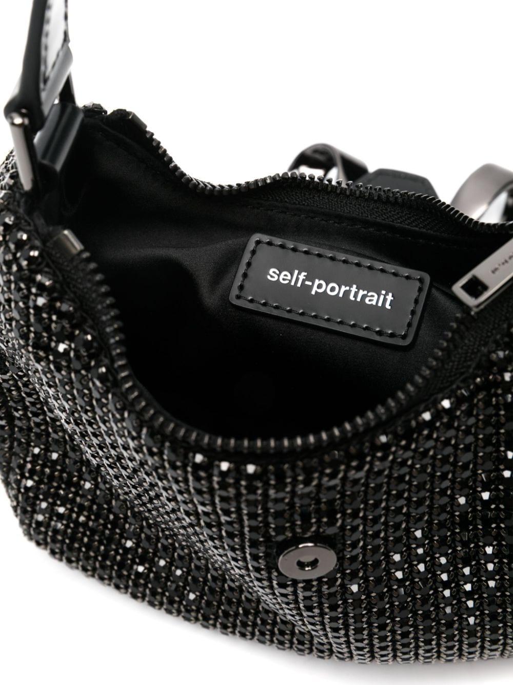 SELF PORTRAIT Black Diamante Crescent Bow Bag
