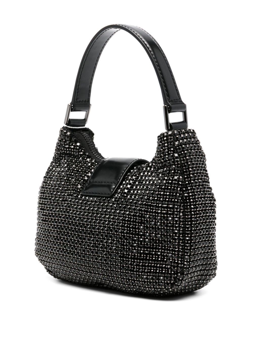 SELF PORTRAIT Black Diamante Crescent Bow Bag