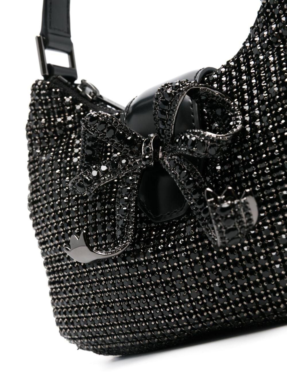 SELF PORTRAIT Black Diamante Crescent Bow Bag