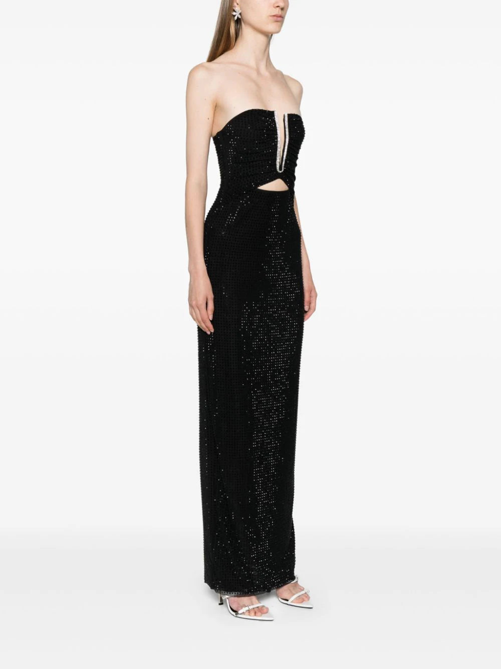 SELF PORTRAIT Black Jersey Rhinestone Maxi Dress