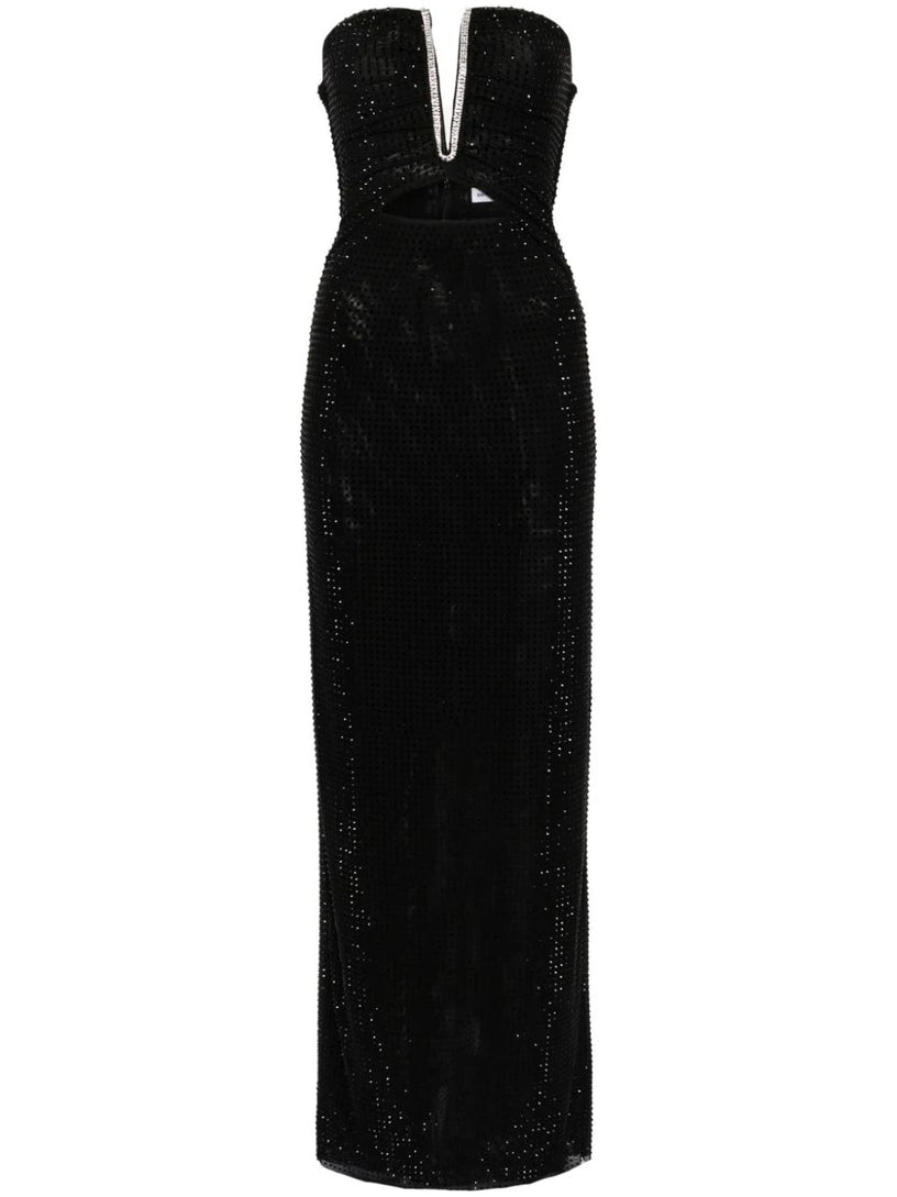 SELF PORTRAIT Black jersey rhinestone maxi dress