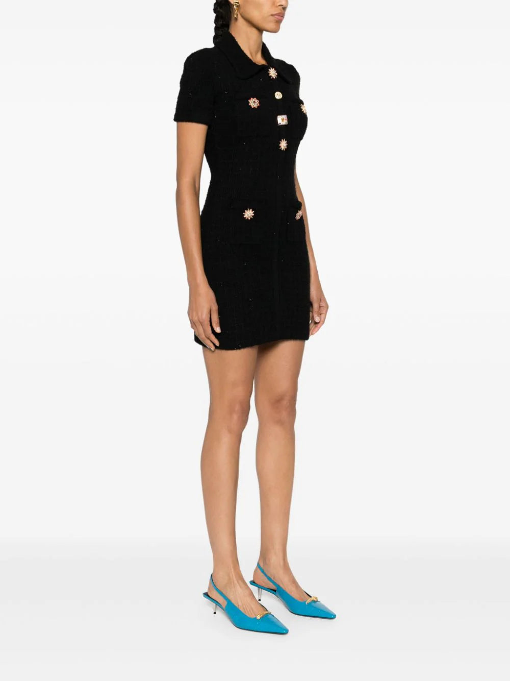 SELF PORTRAIT Black Jewel Button Knit Mini Dress