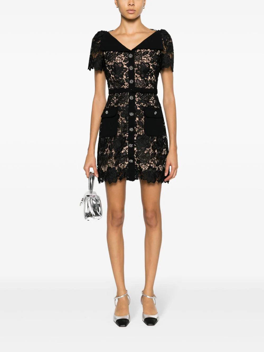SELF PORTRAIT Black Lace Open Neck Mini Dress