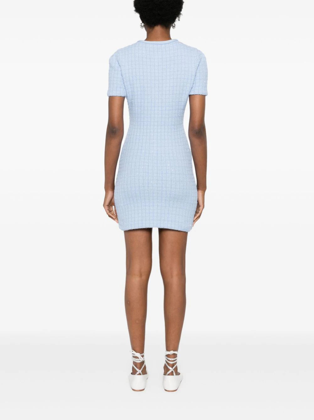 SELF PORTRAIT Blue Jewel Button Knit Mini Dress