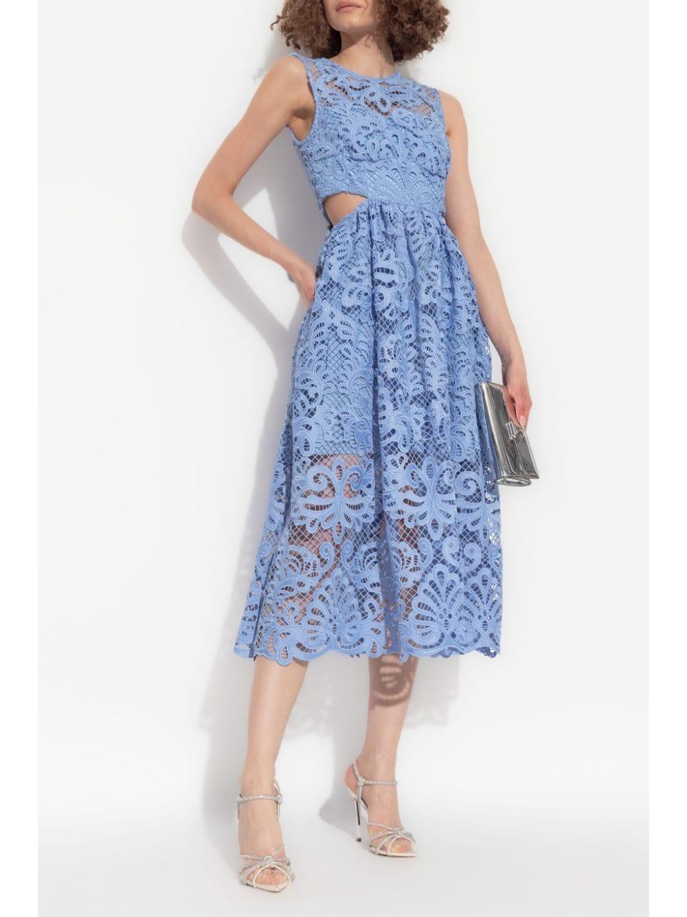 SELF PORTRAIT Blue Lace Cut Out Midi Dress