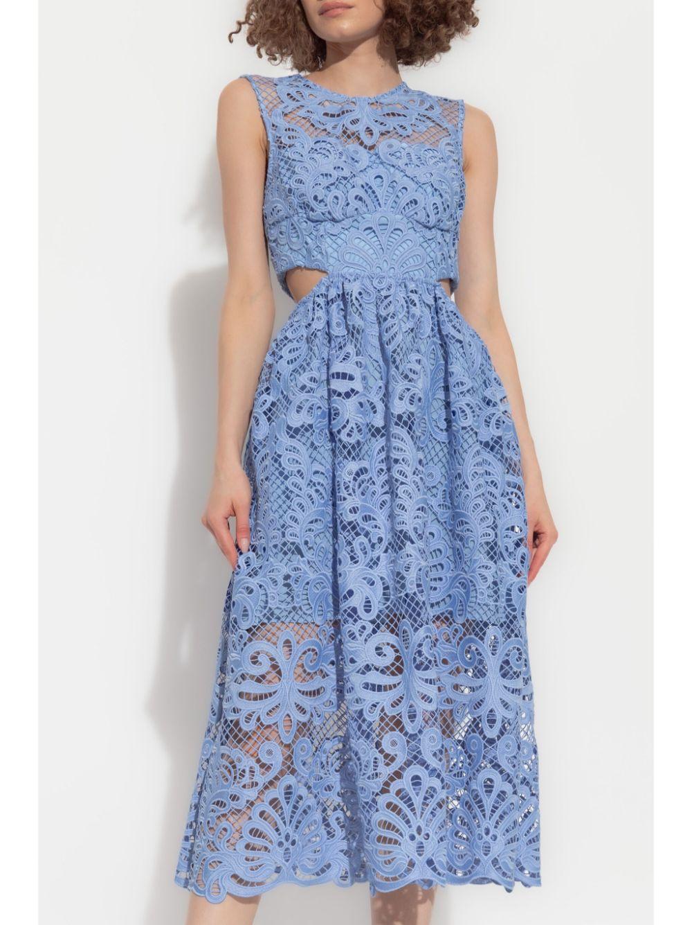 SELF PORTRAIT Blue Lace Cut Out Midi Dress