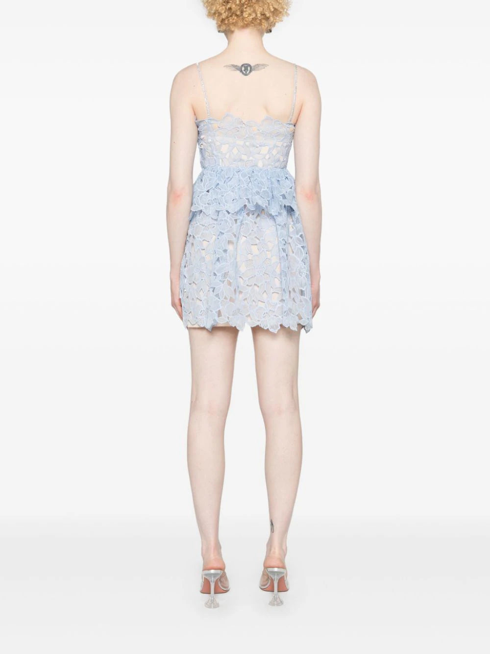 SELF PORTRAIT Blue Organza Lace Mini Dress