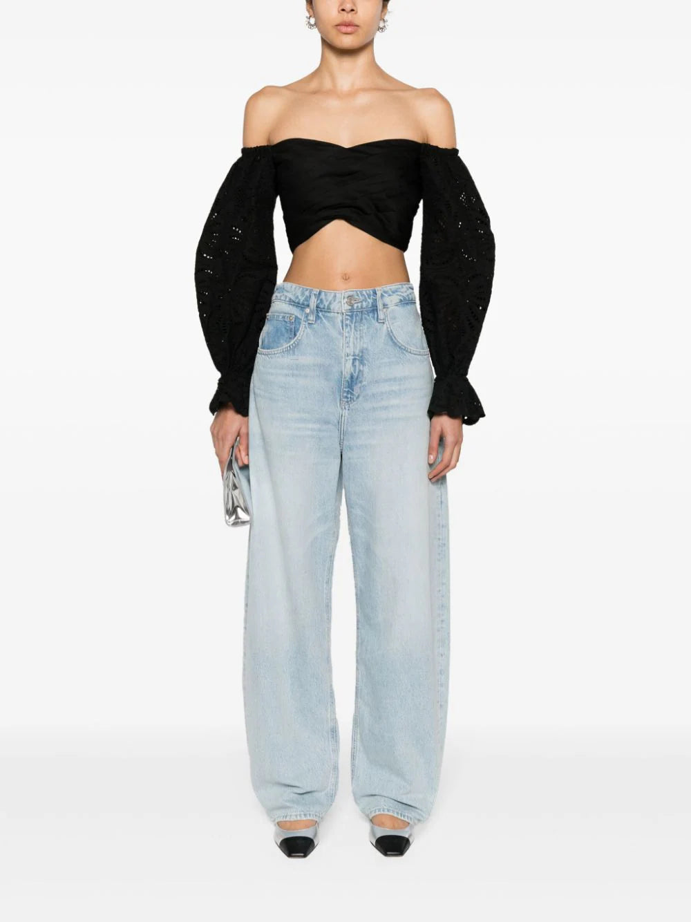 SELF PORTRAIT Broderie Anglaise Cropped Blouse