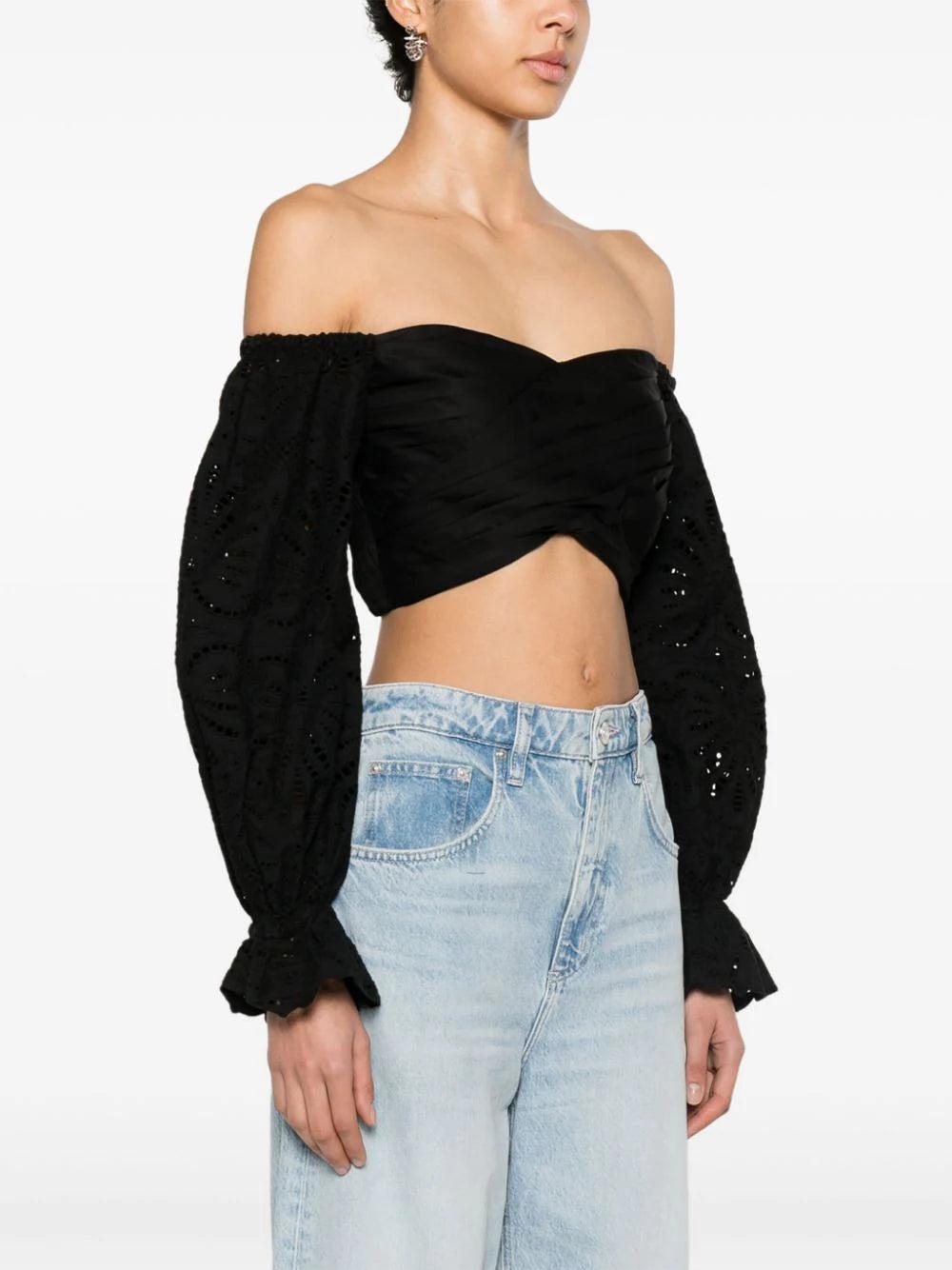 SELF PORTRAIT Broderie Anglaise Cropped Blouse