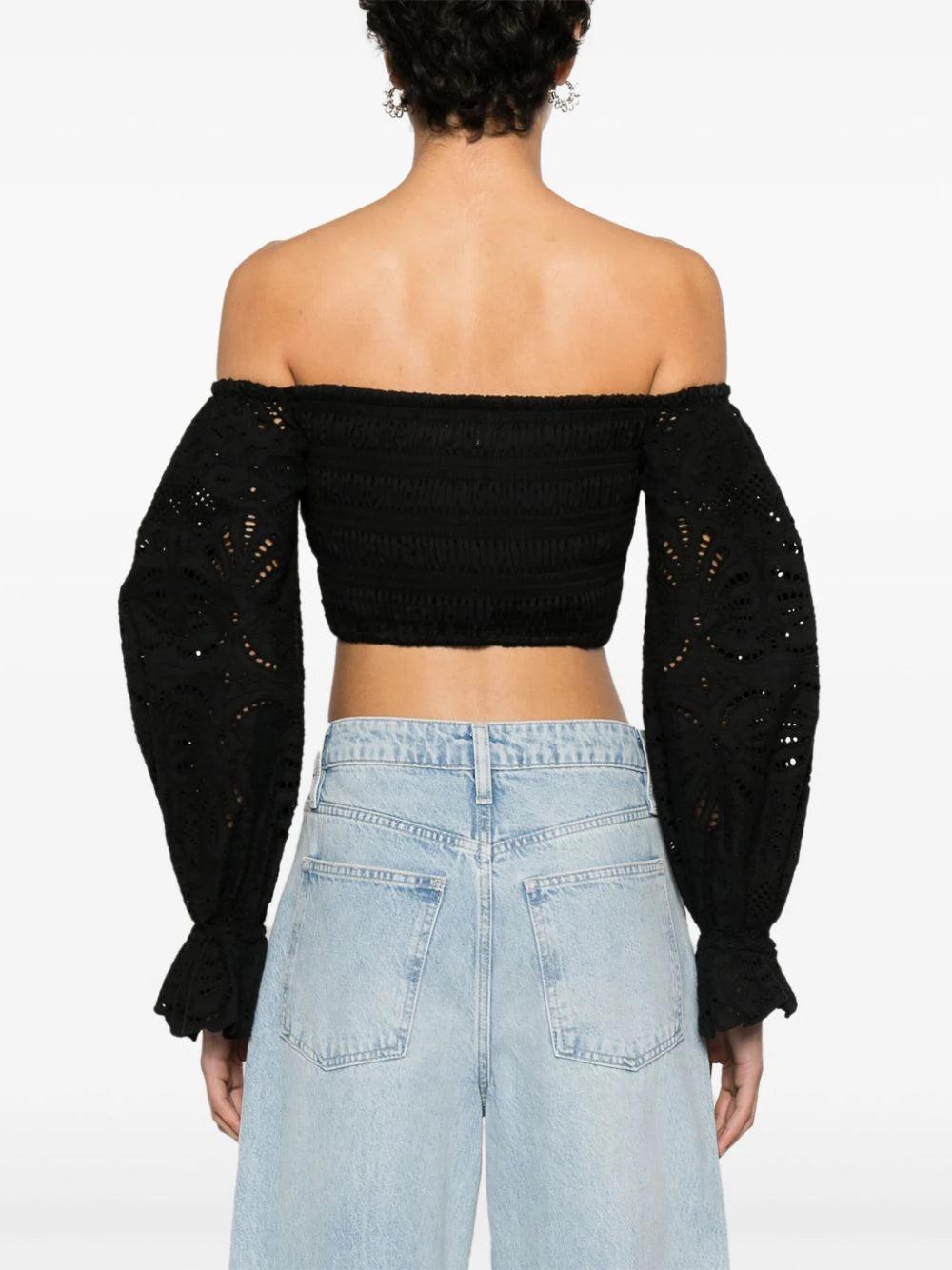 SELF PORTRAIT Broderie Anglaise Cropped Blouse