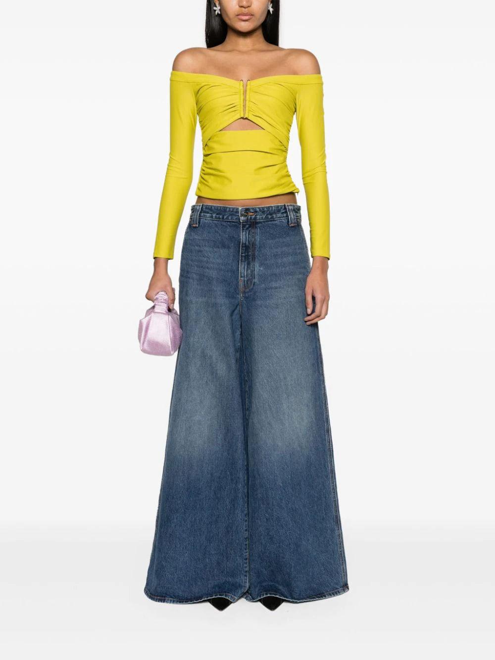SELF PORTRAIT Chartreuse Jersey Off Shoulder Top