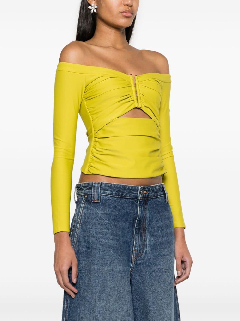 SELF PORTRAIT Chartreuse Jersey Off Shoulder Top