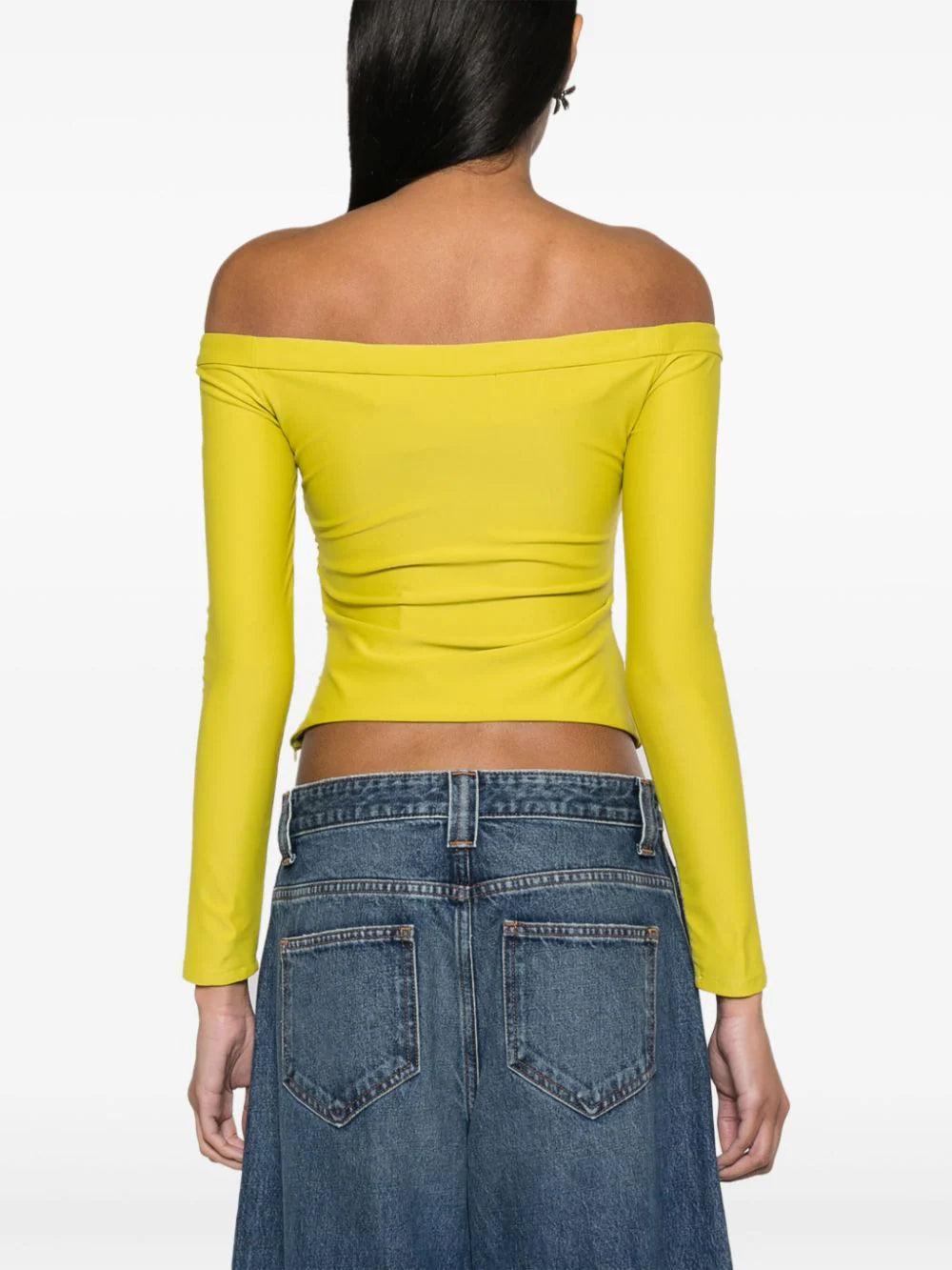 SELF PORTRAIT Chartreuse Jersey Off Shoulder Top