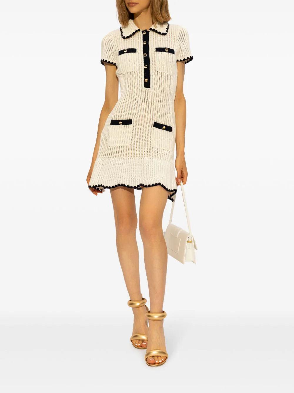 SELF PORTRAIT Cream Crochet Collared Mini Dress