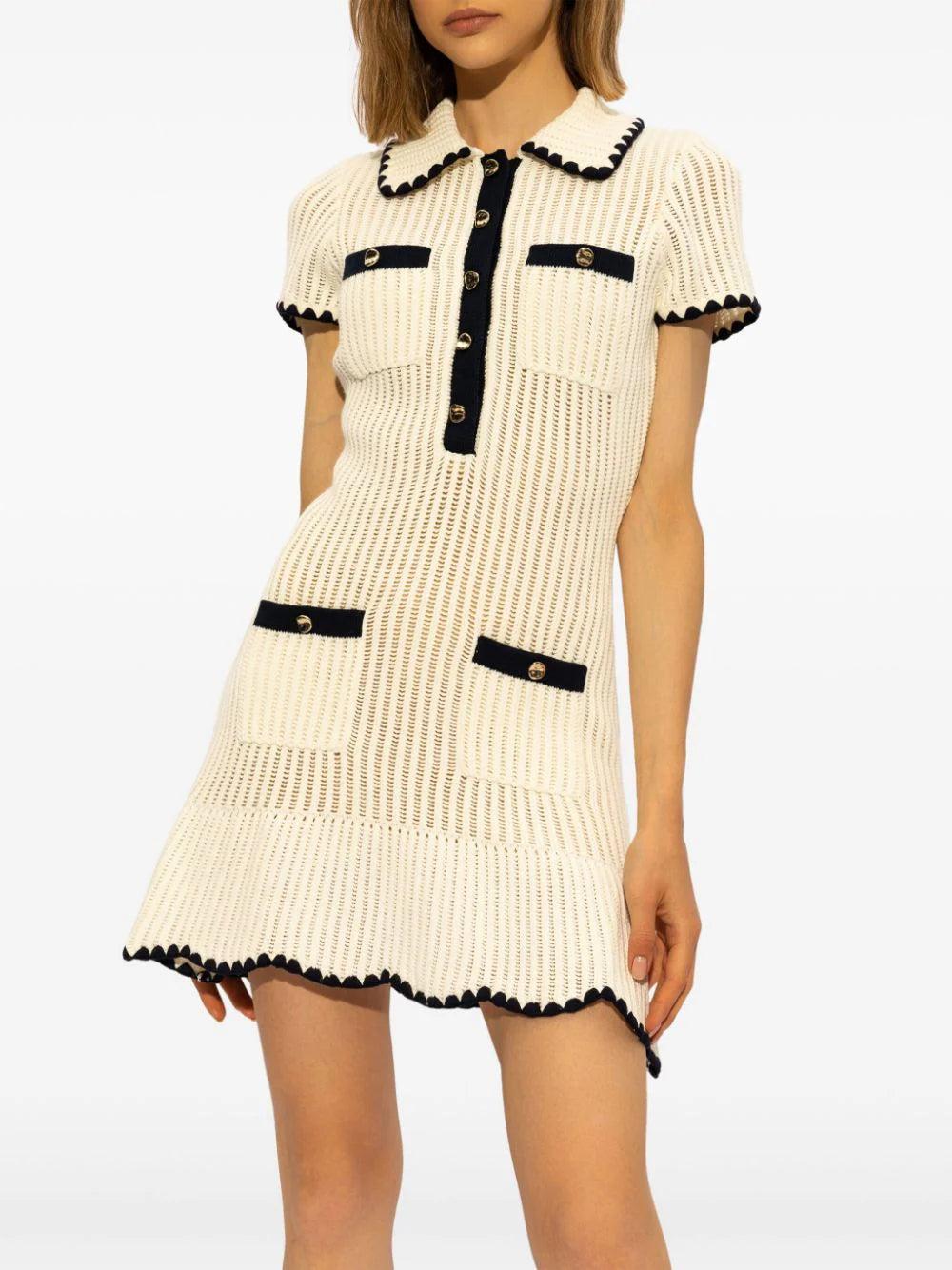 SELF PORTRAIT Cream Crochet Collared Mini Dress