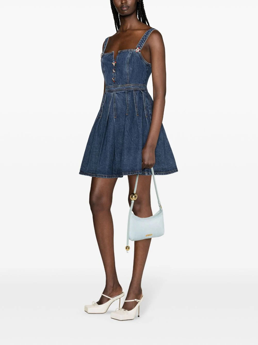SELF PORTRAIT Denim Embellished Mini Dress