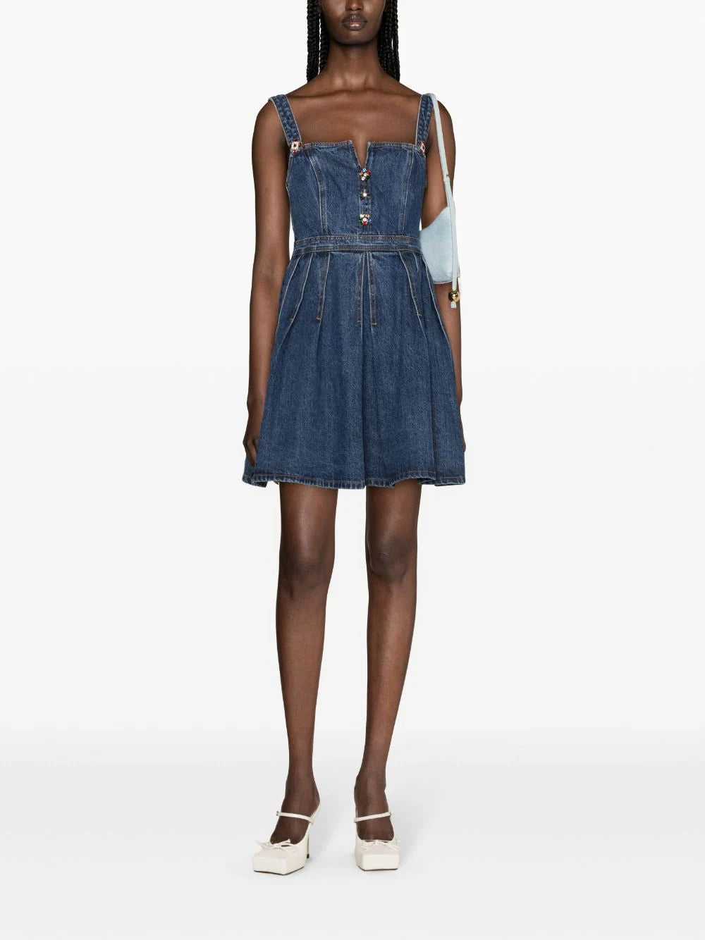 SELF PORTRAIT Denim Embellished Mini Dress
