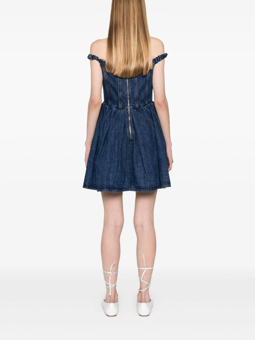 SELF PORTRAIT Denim Off Shoulder Mini Dress