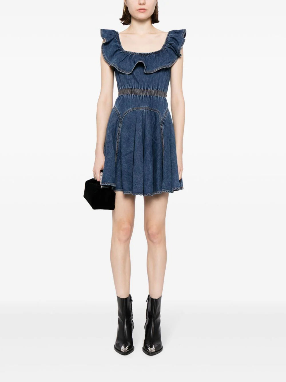 SELF PORTRAIT Denim Ruffle Mini Dress