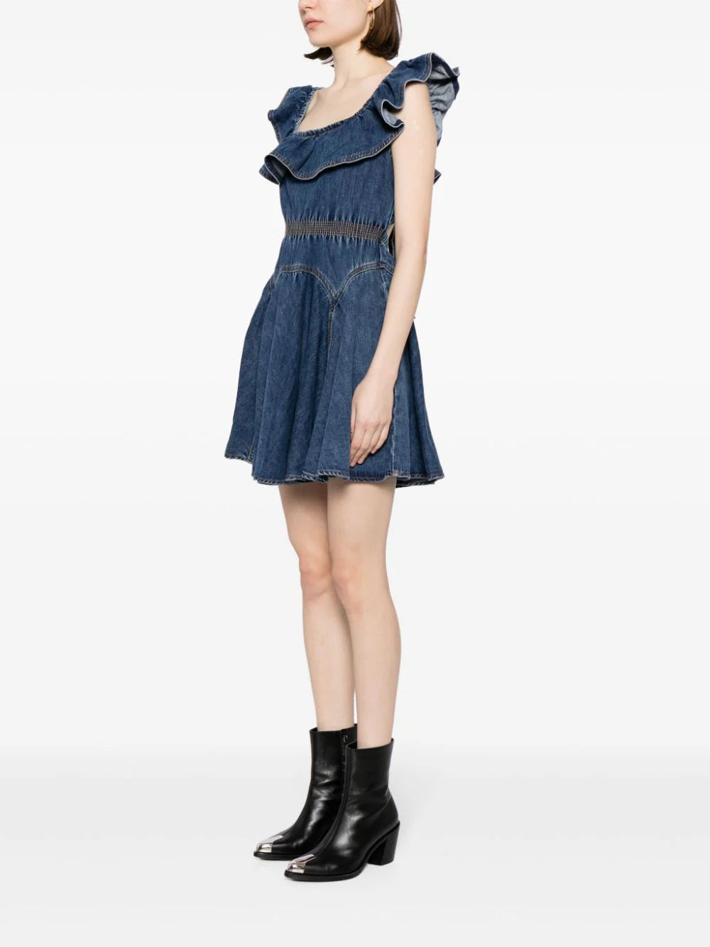 SELF PORTRAIT Denim Ruffle Mini Dress