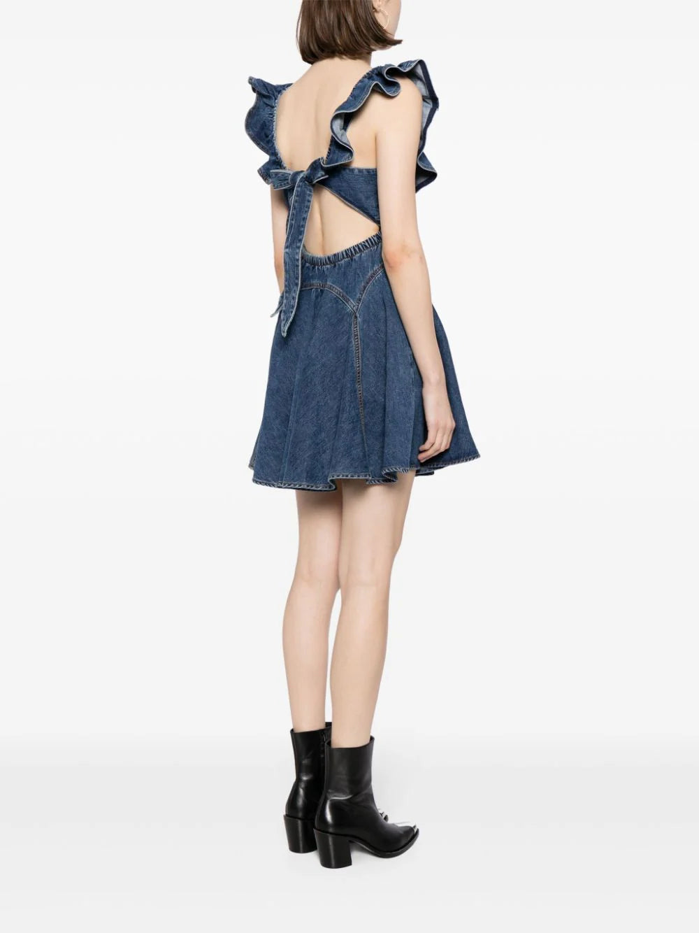 SELF PORTRAIT Denim Ruffle Mini Dress