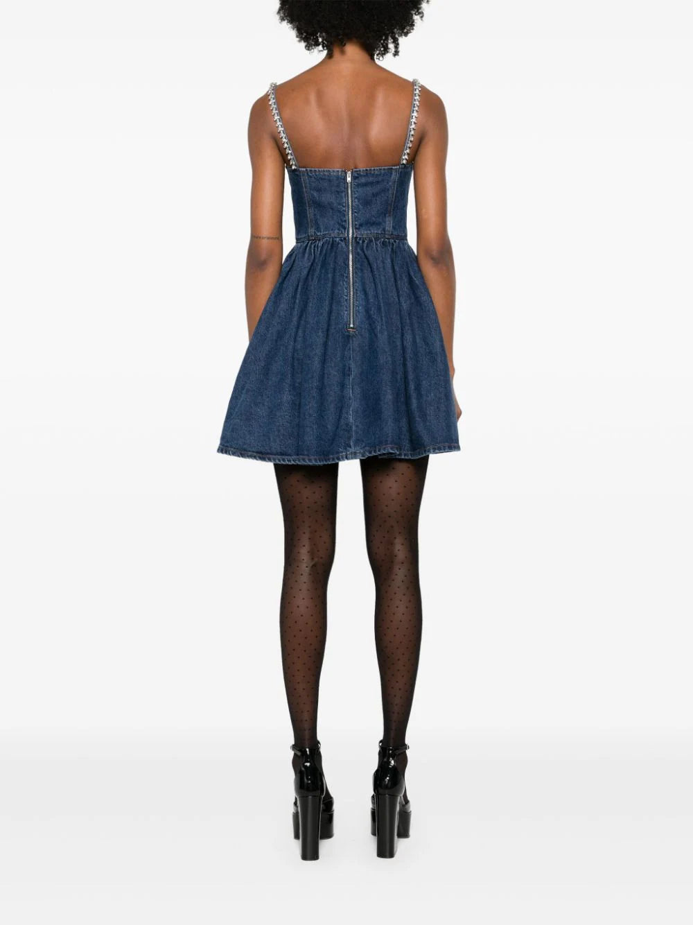 SELF PORTRAIT Diamante Denim Flared Mini Dress