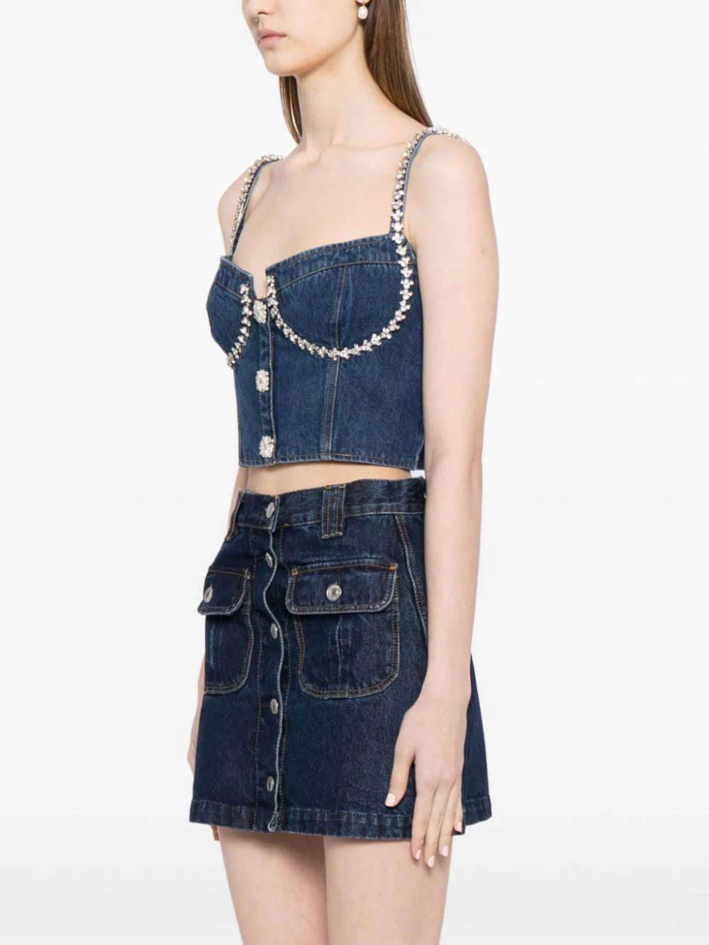 SELF PORTRAIT Diamante Denim Top