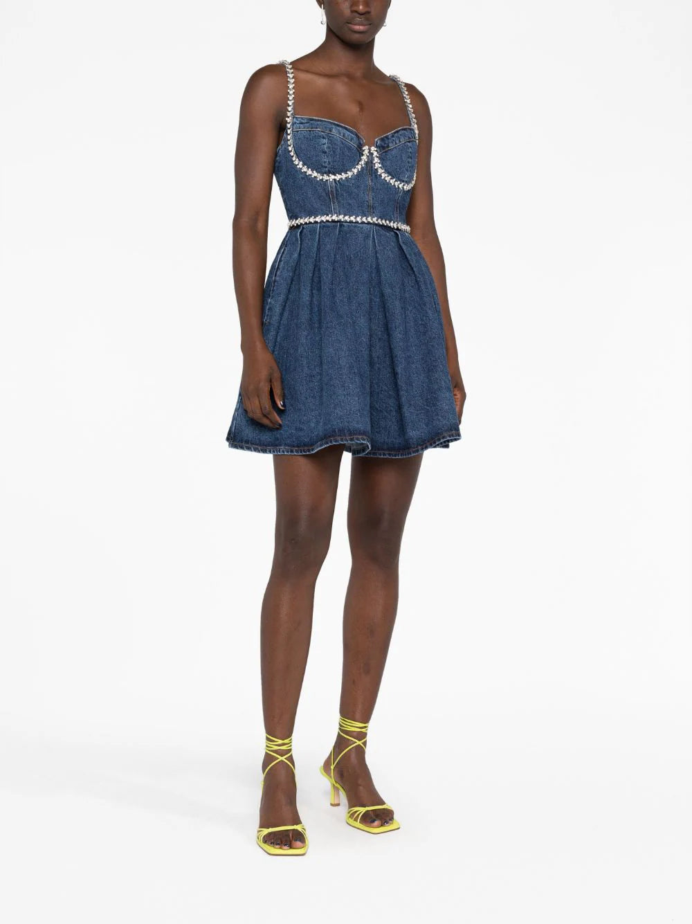 SELF PORTRAIT Diamante Detail Denim Mini Dress