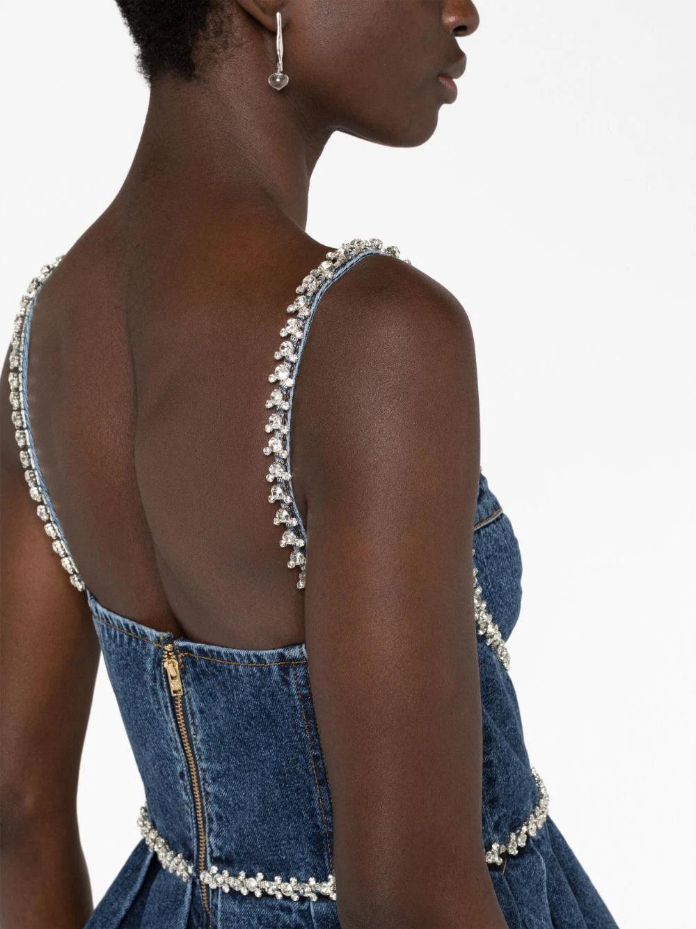 SELF PORTRAIT Diamante Detail Denim Mini Dress