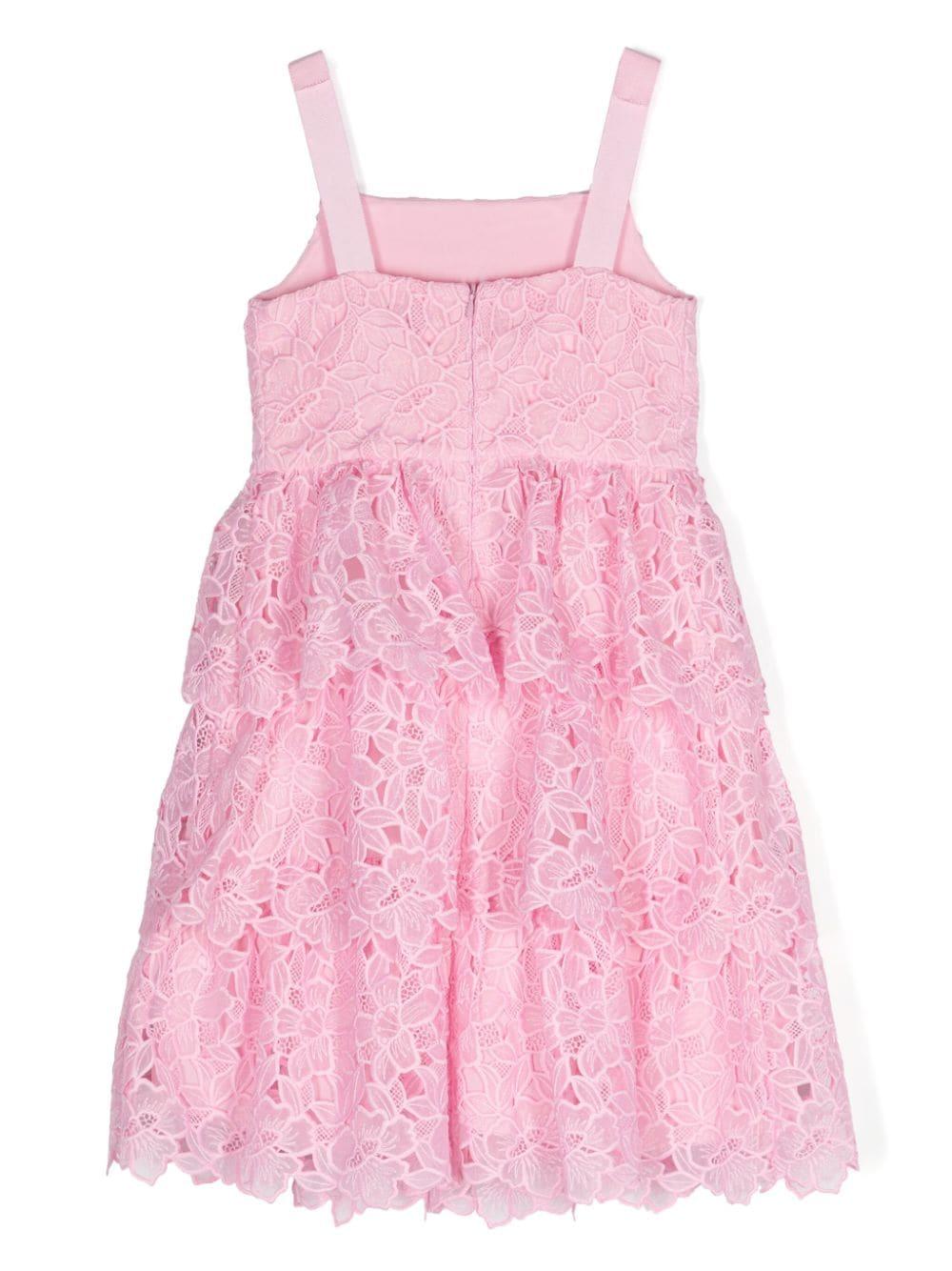 SELF PORTRAIT Kids Pink Organza Lace Midi Dress