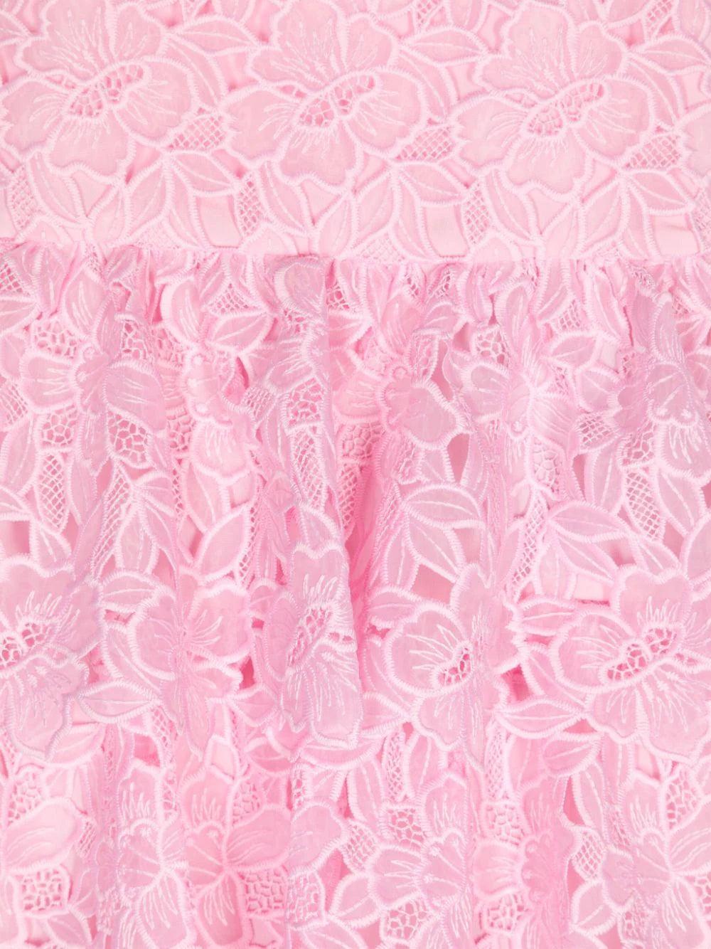 SELF PORTRAIT Kids Pink Organza Lace Midi Dress