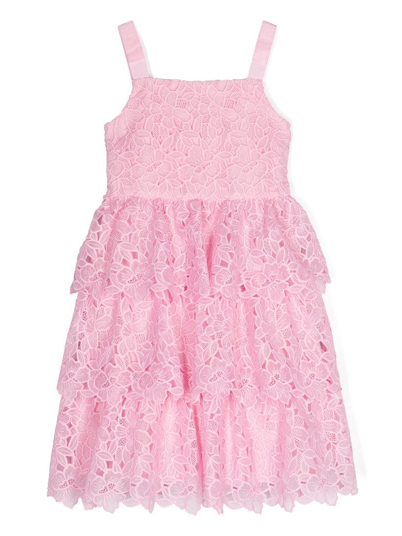 SELF PORTRAIT Kids Pink organza lace midi dress