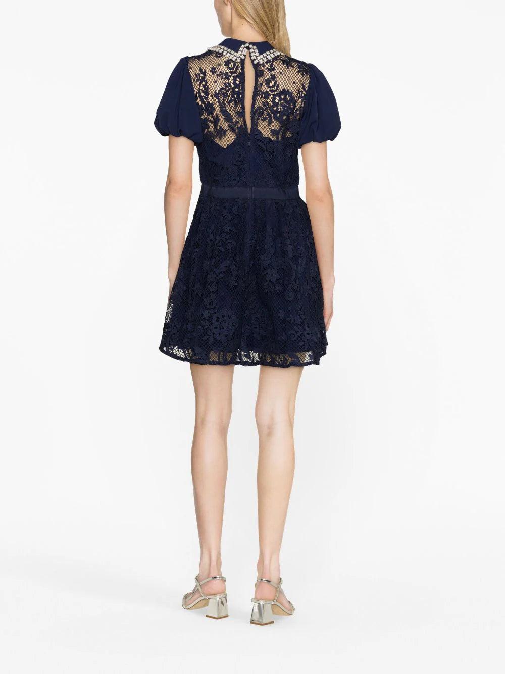 SELF PORTRAIT Lace Diamante Mini Dress