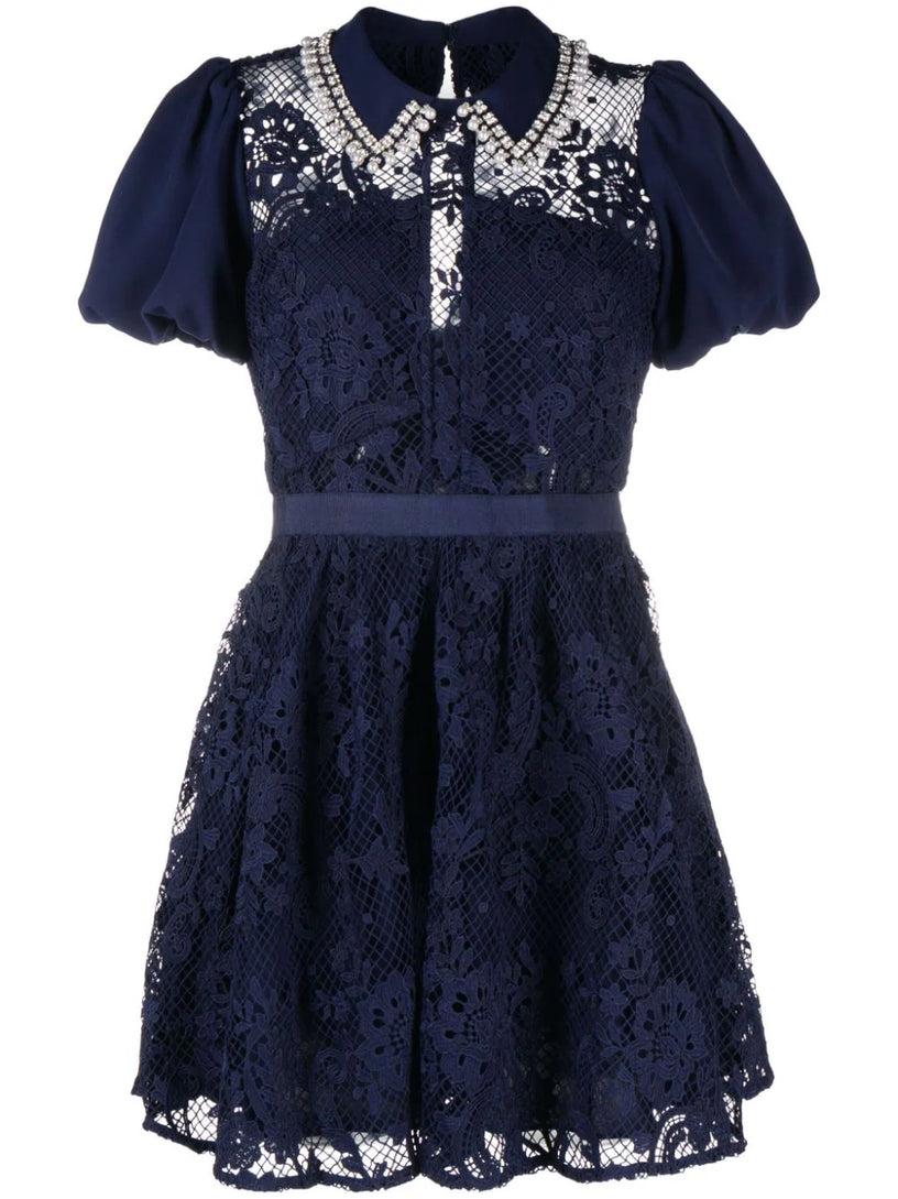 SELF PORTRAIT Lace diamante mini dress