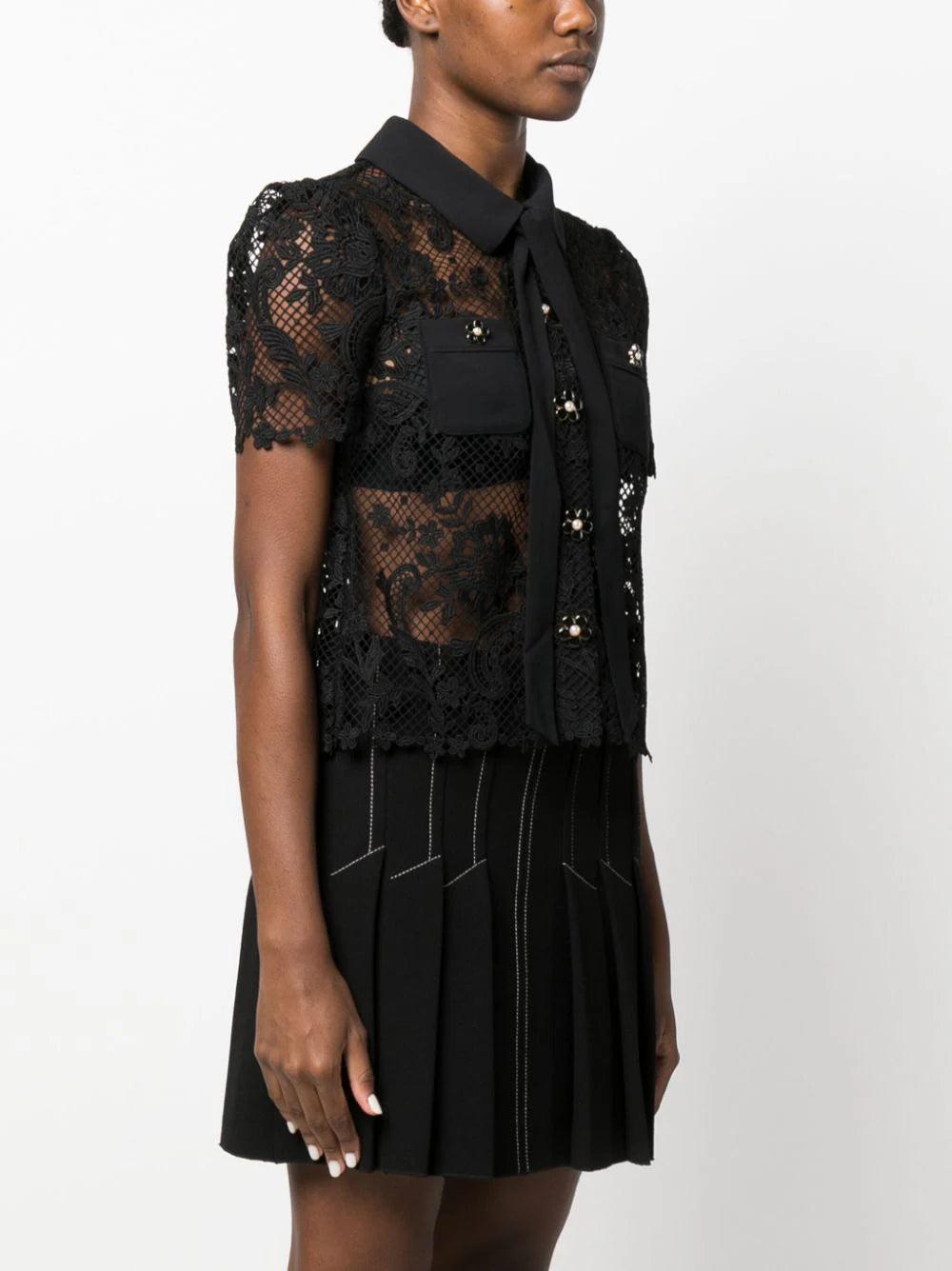 SELF PORTRAIT Lace Pussy Bow Top