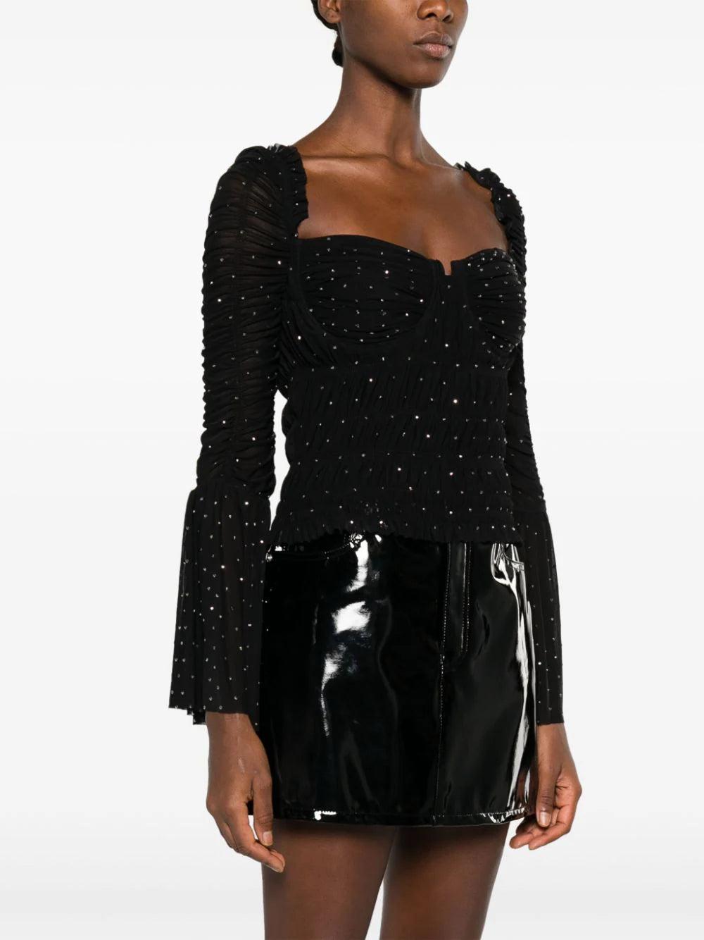 SELF PORTRAIT Mesh Rhinestone Top