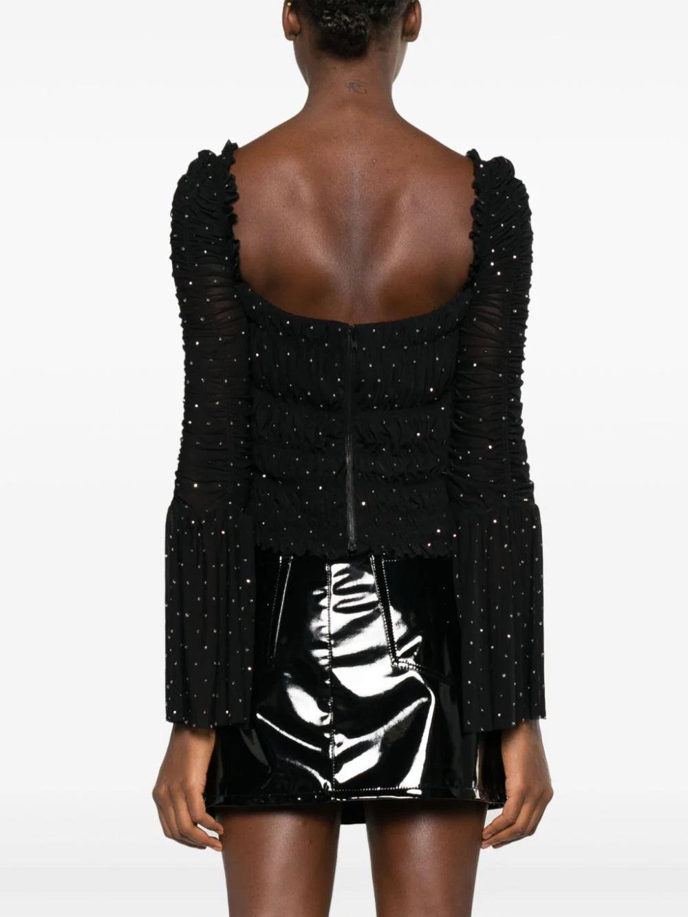 SELF PORTRAIT Mesh Rhinestone Top