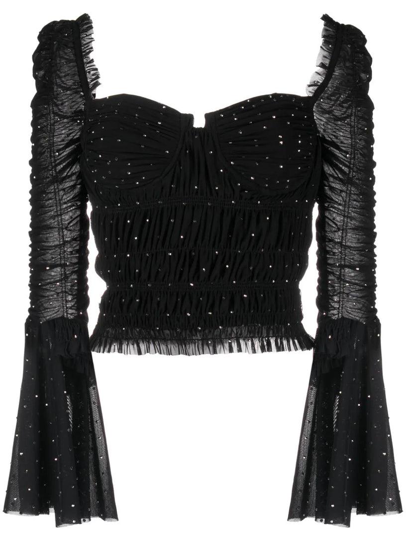 SELF PORTRAIT Mesh rhinestone top