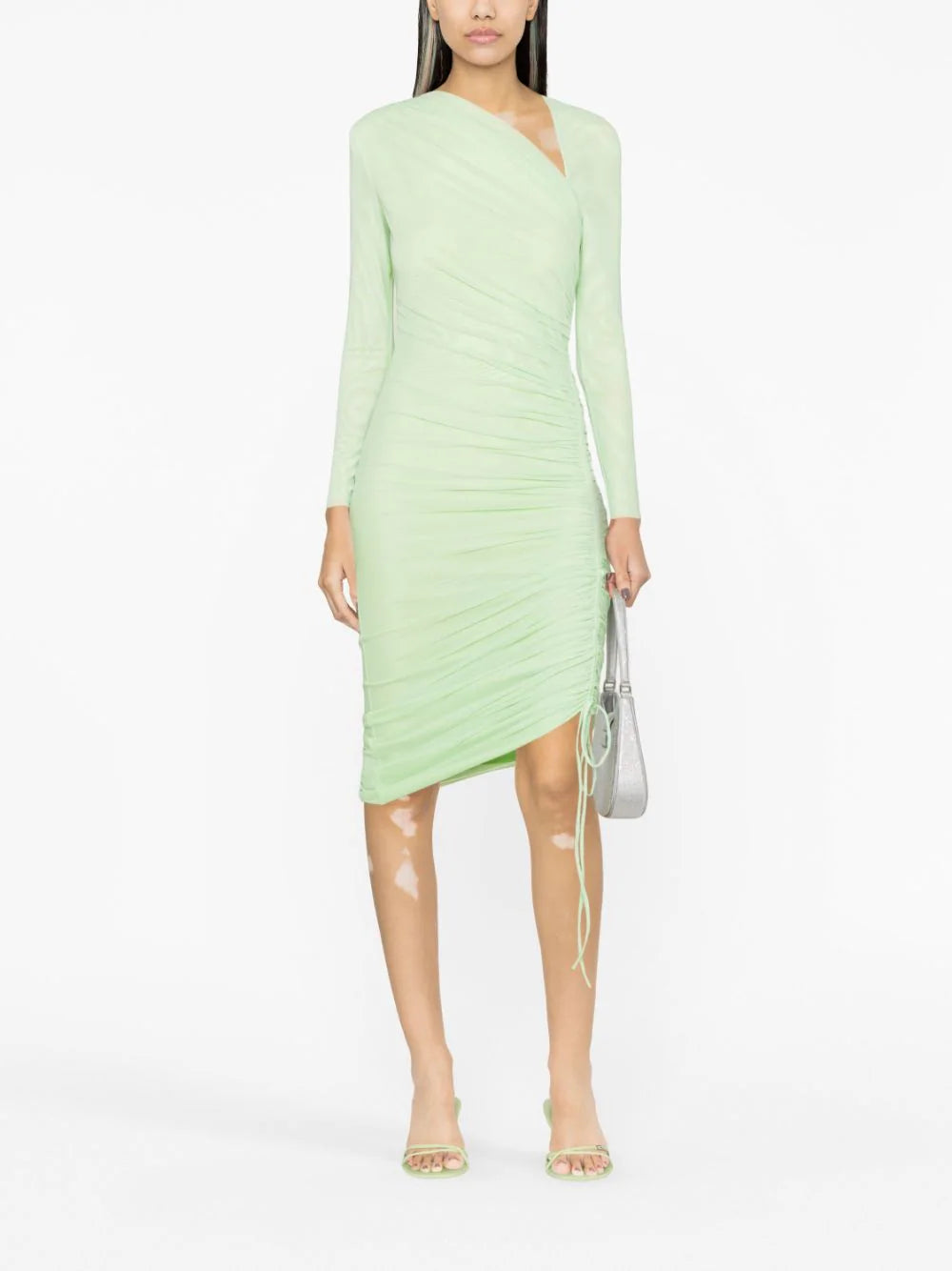SELF PORTRAIT Mesh Ruched Midi Dress