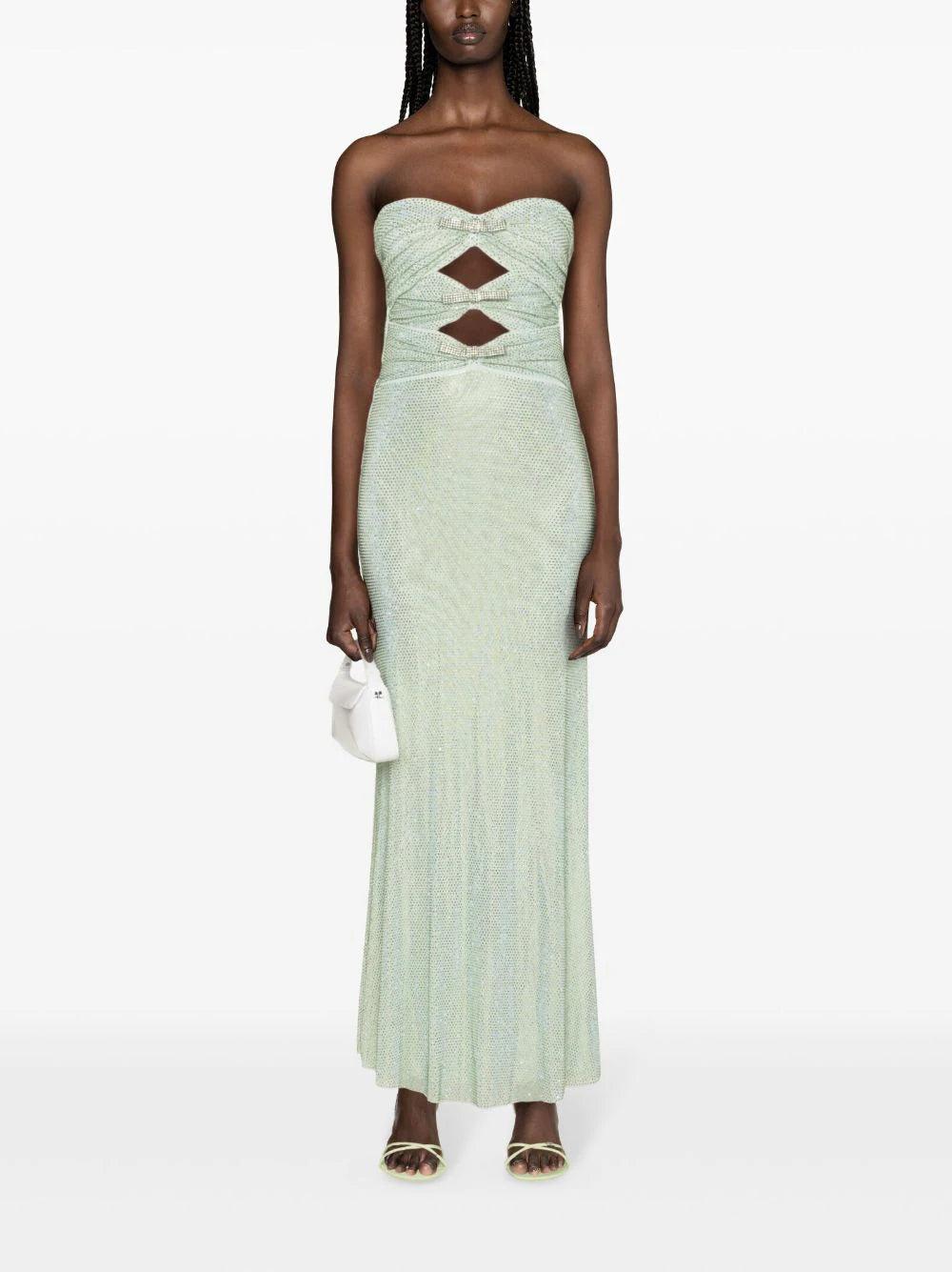 SELF PORTRAIT Mint Rhinestone Strapless Maxi Dress