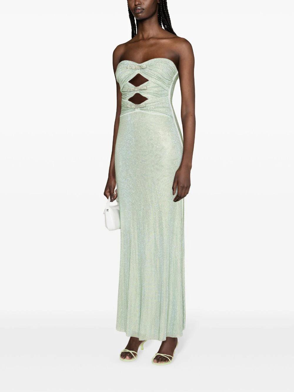 SELF PORTRAIT Mint Rhinestone Strapless Maxi Dress