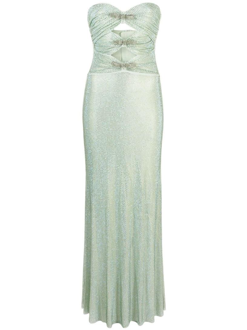 SELF PORTRAIT Mint rhinestone strapless maxi dress