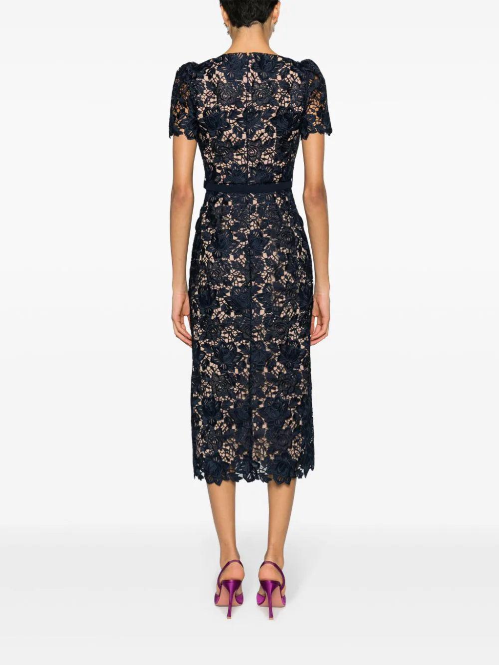 SELF PORTRAIT Navy Lace Open Neck Midi Dress
