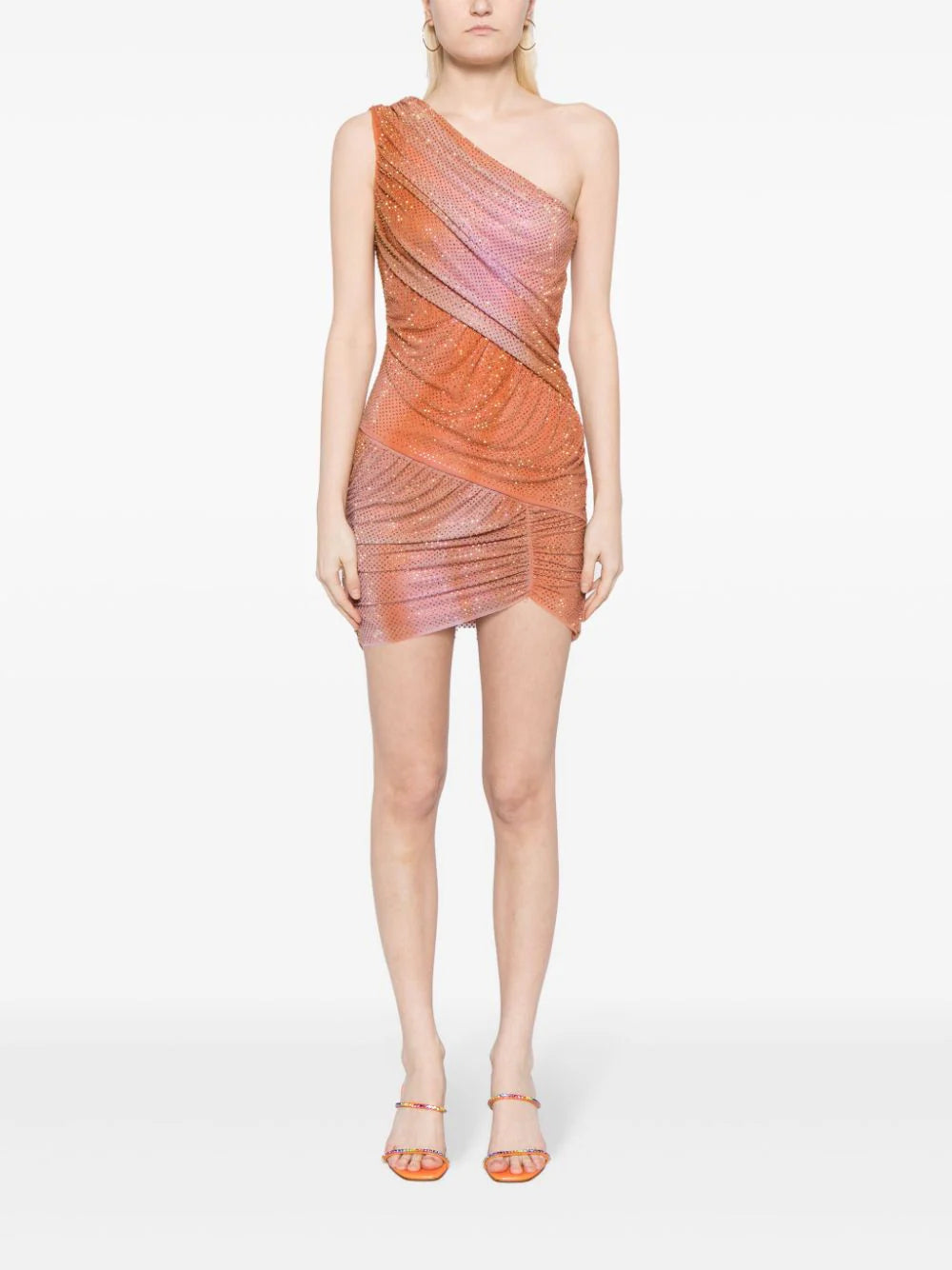 SELF PORTRAIT Printed Mesh Rhinestone Mini Dress