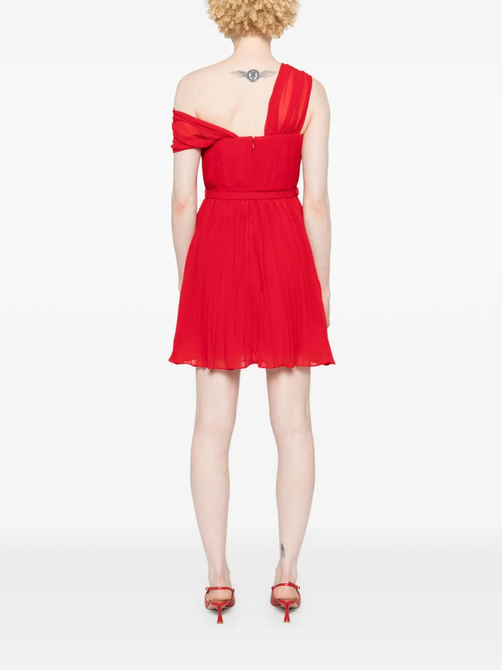 SELF PORTRAIT Red Off Shoulder Chiffon Mini Dress
