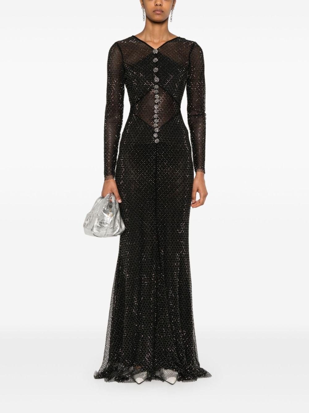 SELF PORTRAIT Rhinestone Fishnet Maxi Dress