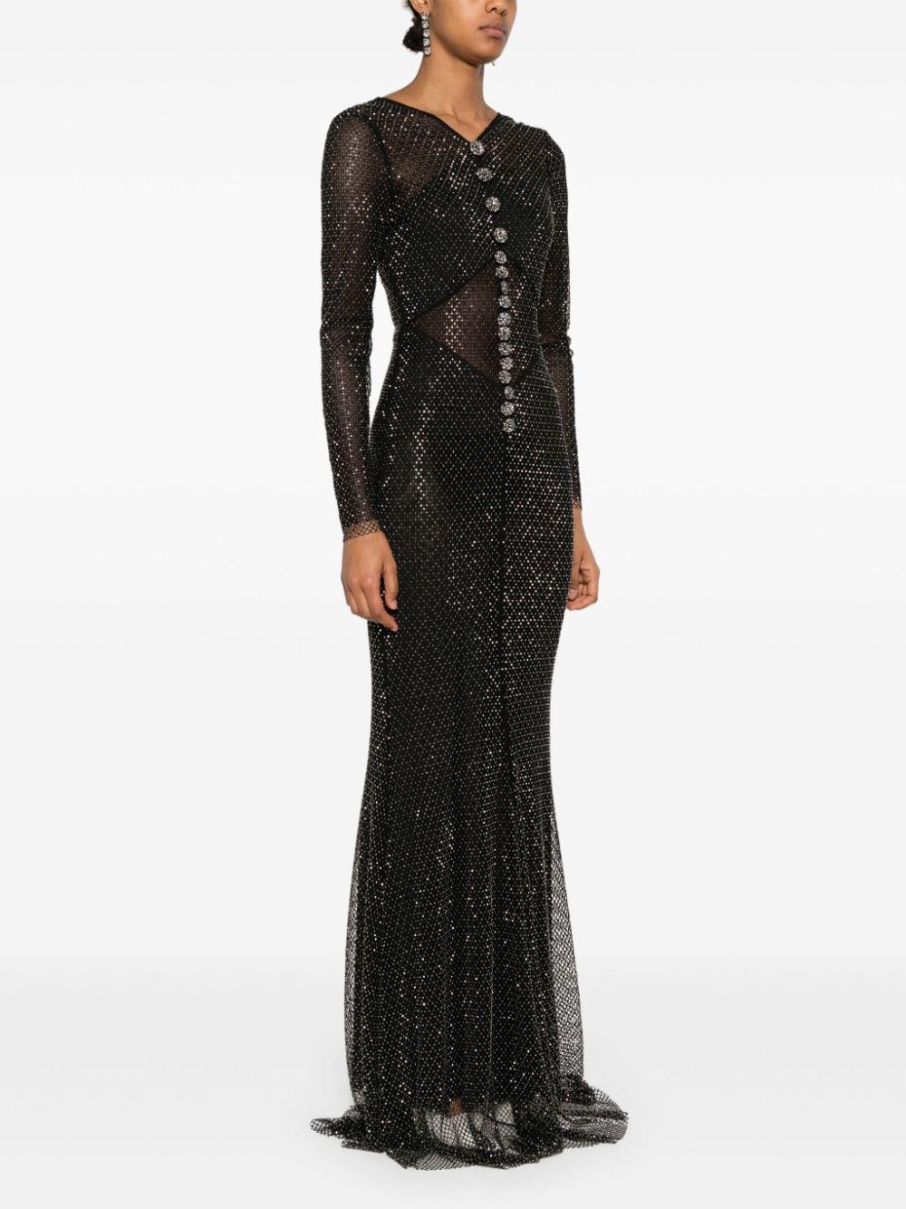 SELF PORTRAIT Rhinestone Fishnet Maxi Dress