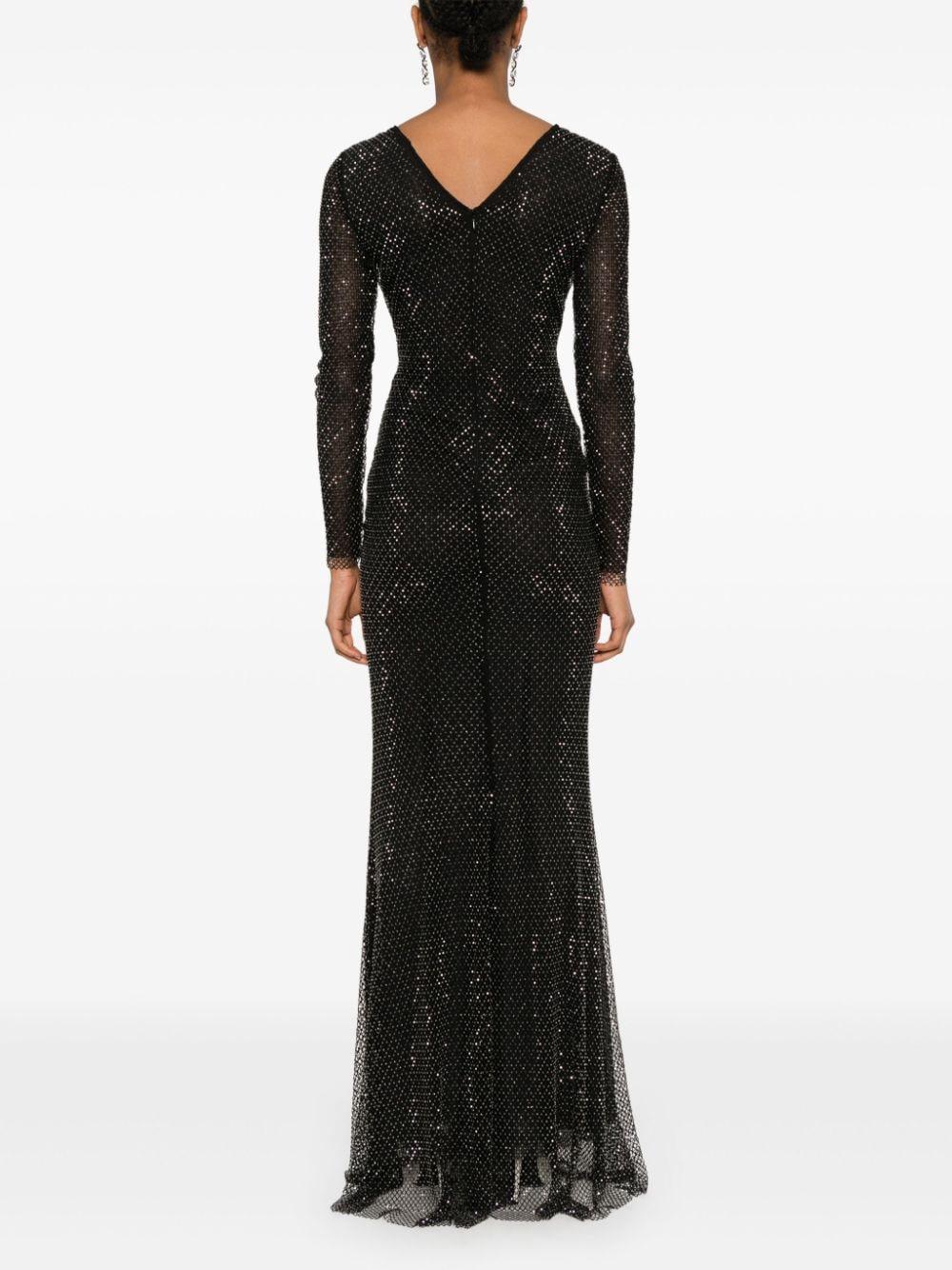 SELF PORTRAIT Rhinestone Fishnet Maxi Dress