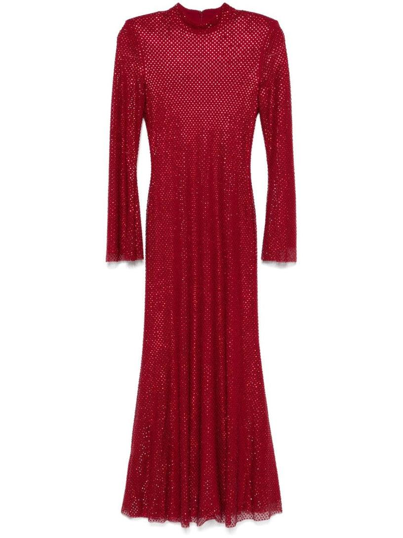 SELF PORTRAIT Rhinestone fishnet midi dress
